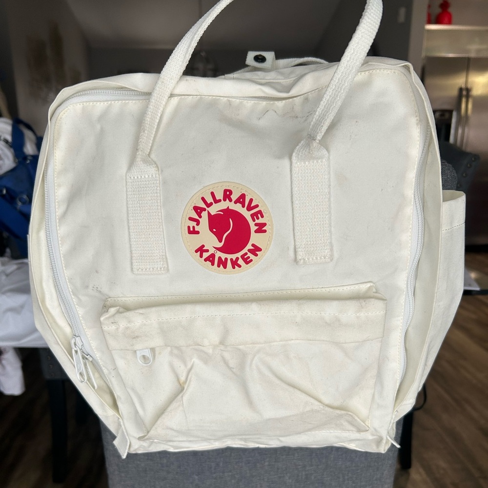 Fjallraven Kanken White Backpack with Red Logo